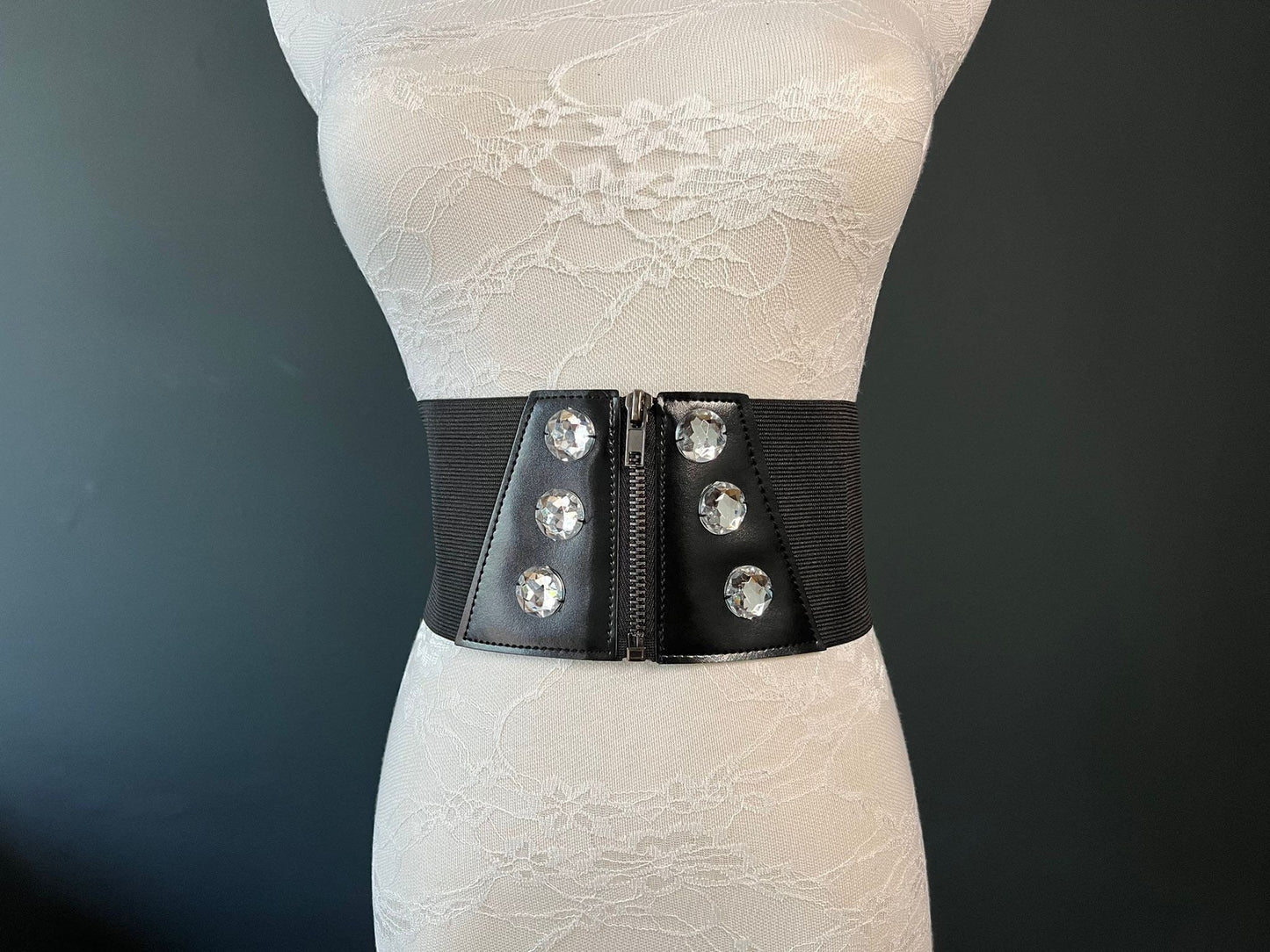 Zip Corset Belt with Jewel Stones