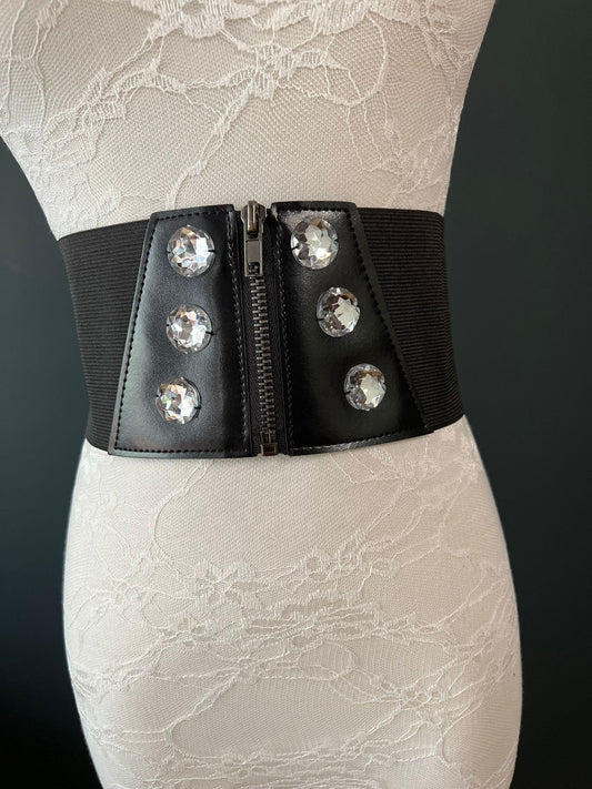 Zip Corset Belt with Jewel Stones