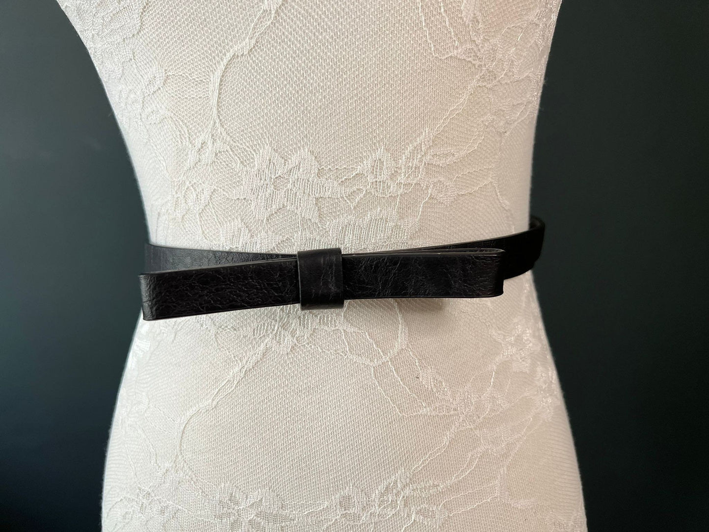 Faux Leather, Skinny, Matt Black Bow Belt