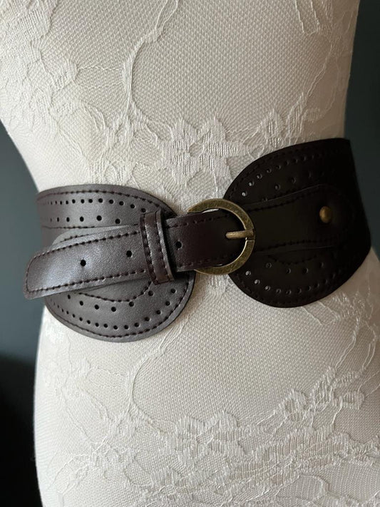 Brown Elasticated Faux Leather Belt