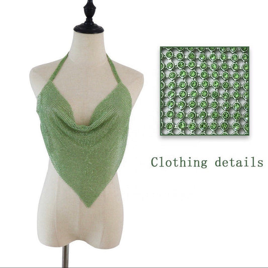 Green Diamanté Backless Top