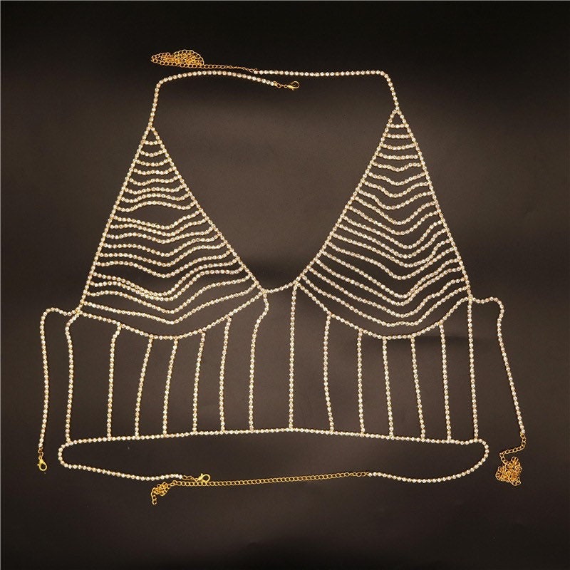 Rhinestone Body Chain, Bralette Top