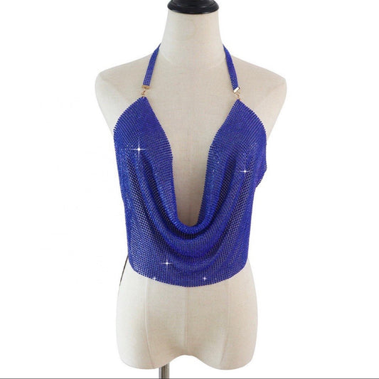 Cobalt Blue Diamanté Backless Top