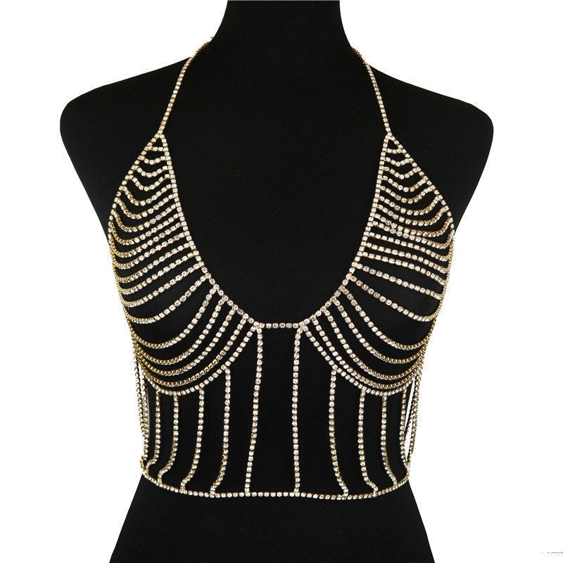 Rhinestone Body Chain, Bralette Top