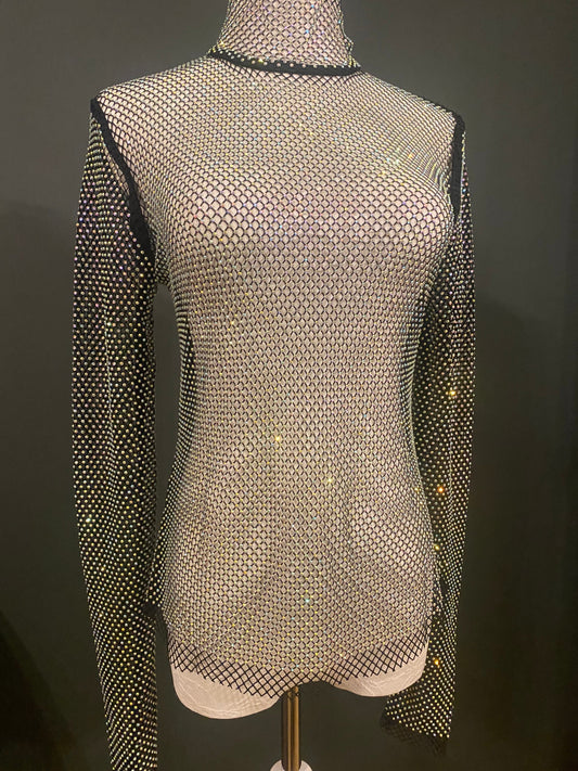 Fishnet Diamanté Top Black