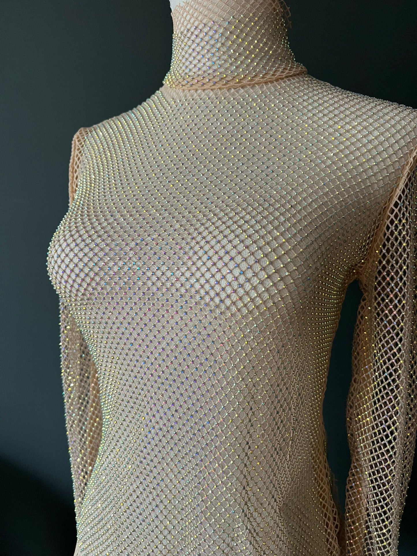 Fishnet Diamanté Top Gold