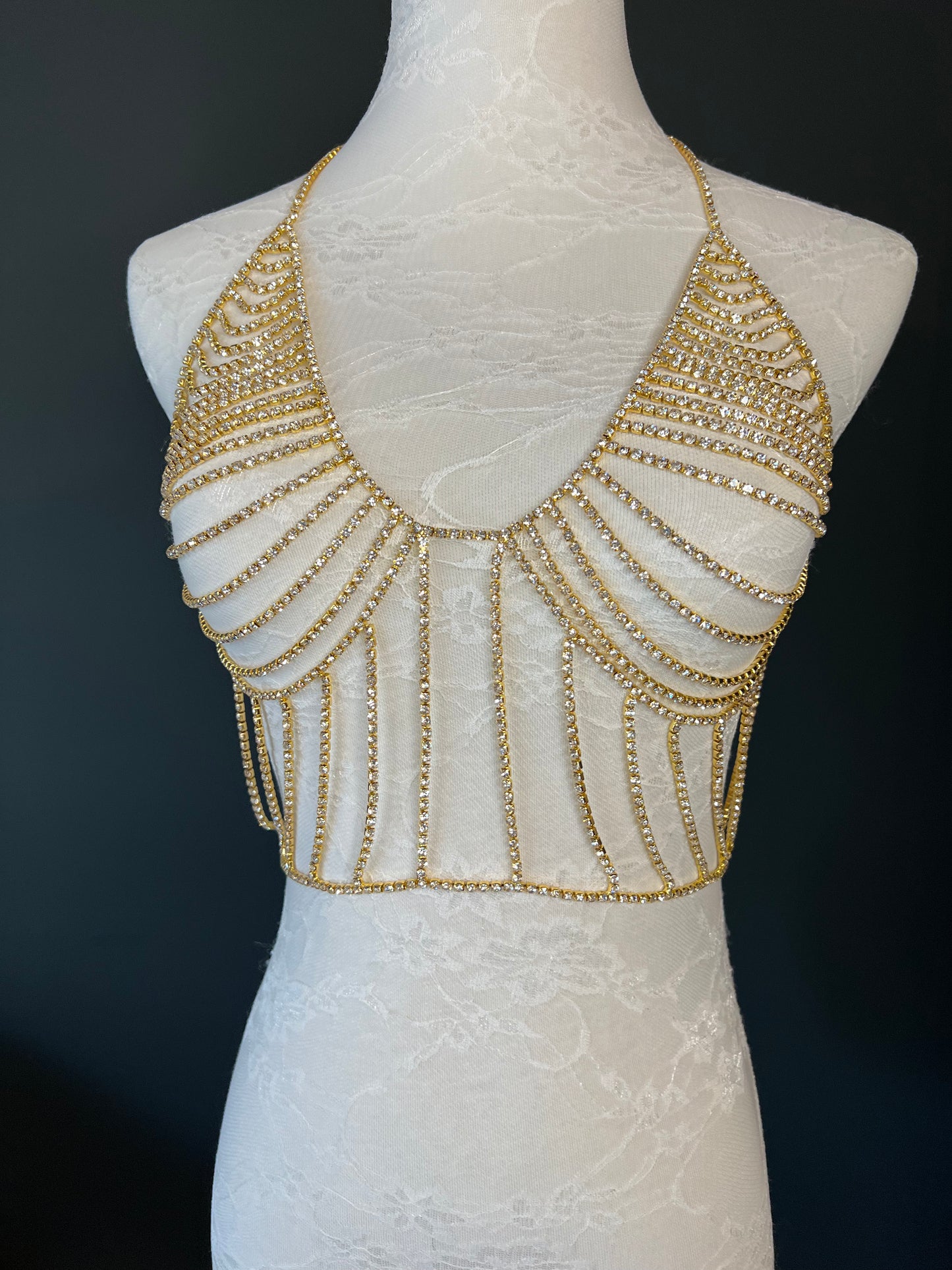 Rhinestone Body Chain, Bralette Top