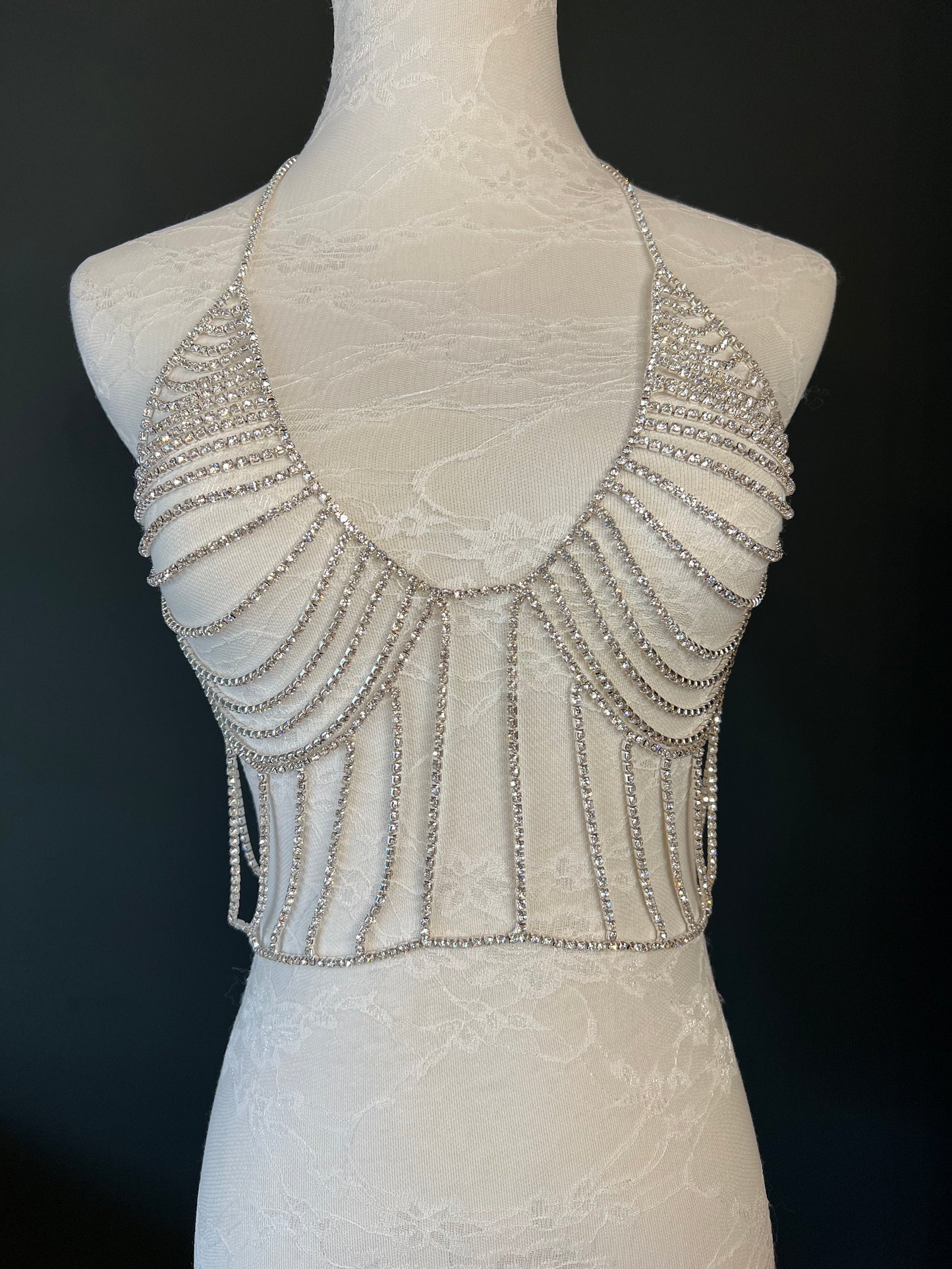 Rhinestone Body Chain, Bralette Top