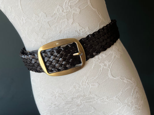 Dark Brown Leatherette Woven Belt