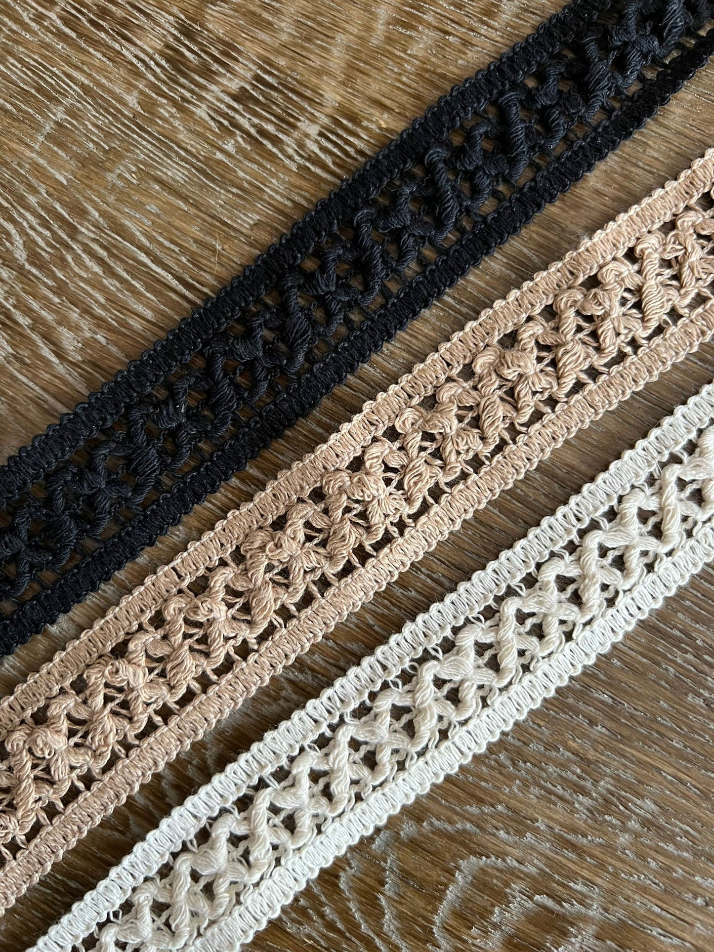 3cm Wide Soft Cotton Lace Trim, Black, Ecru, Mocha